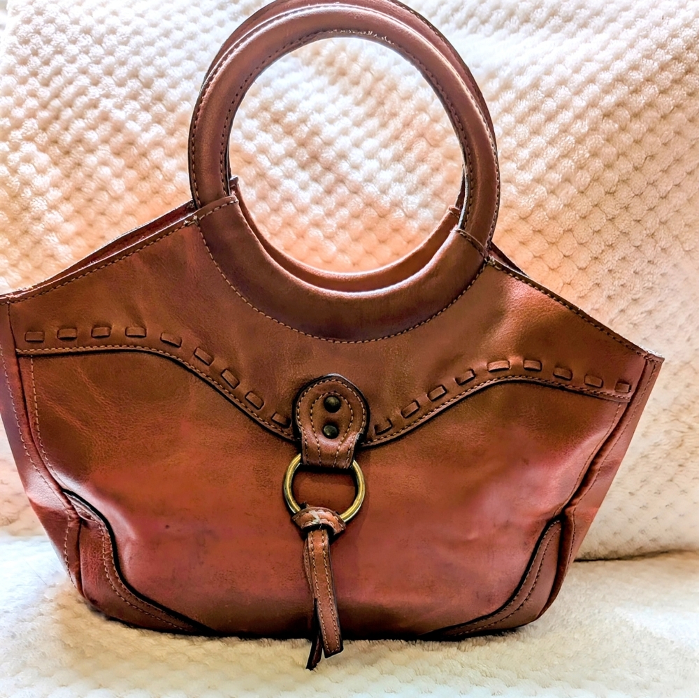 Vintage Relic Burnt Orange Leather Handbag Purse Tote - Picture 3 of 7